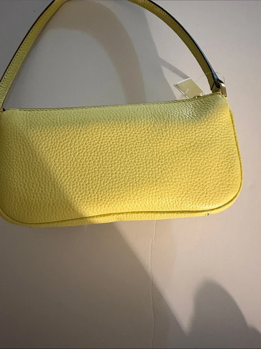 Michael Kors Zoe Lemon Pebbled Leather Shoulder Bag with Front Buckle Pocket.